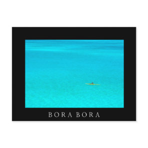 Outrigger canoe in Bora Bora black text postcard