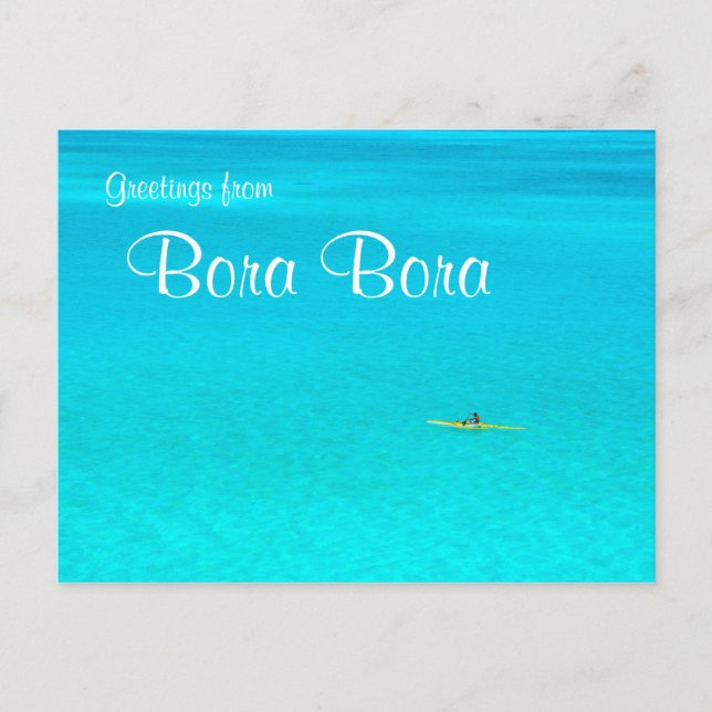 Outrigger canoe in Bora Bora text postcard (Front)