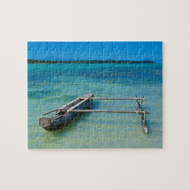 Outrigger Canoe In Shallow Ocean Jigsaw Puzzle (Horizontal)
