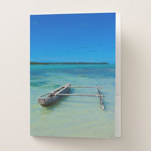 Outrigger Canoe In Shallow Ocean Pocket Folder