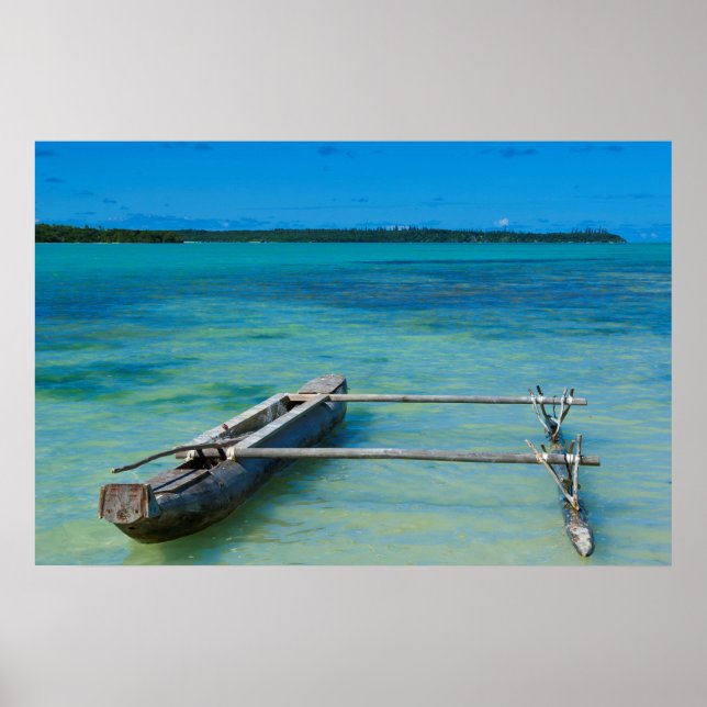 Outrigger Canoe In Shallow Ocean Poster (Front)