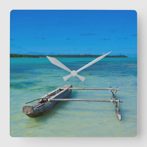 Outrigger Canoe In Shallow Ocean Square Wall Clock