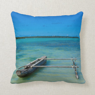 Outrigger Canoe In Shallow Ocean Throw Pillow