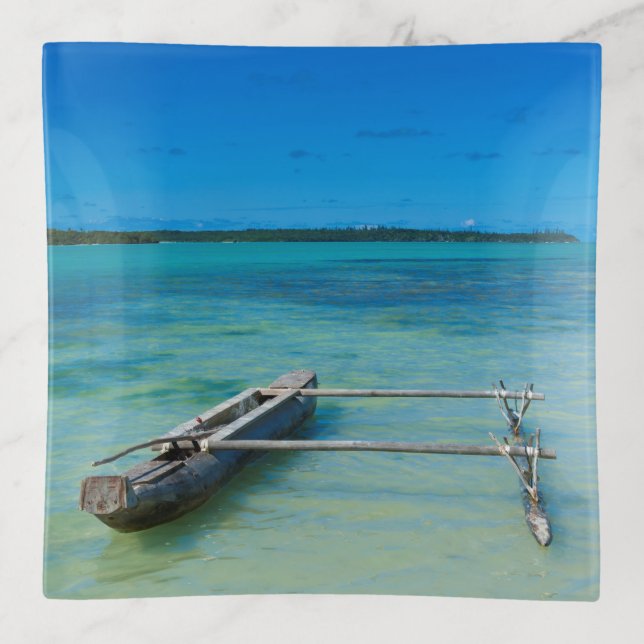 Outrigger Canoe In Shallow Ocean Trinket Tray (Front)