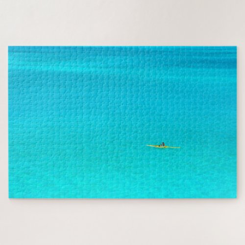 Outrigger canoe in turquoise Bora Bora lagoon Jigsaw Puzzle