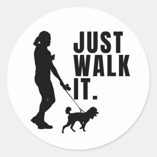  Outside Dog Walk Woman Walking Dog On Leash Classic Round Sticker