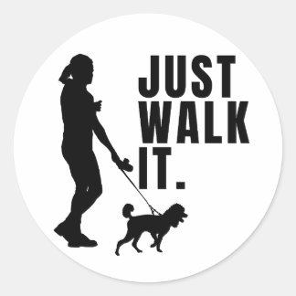 Outside Dog Walk Woman Walking Dog On Leash Classic Round Sticker