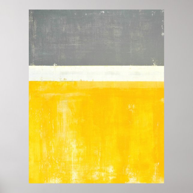 'Outside' Grey and Yellow Abstract Art Poster (Front)