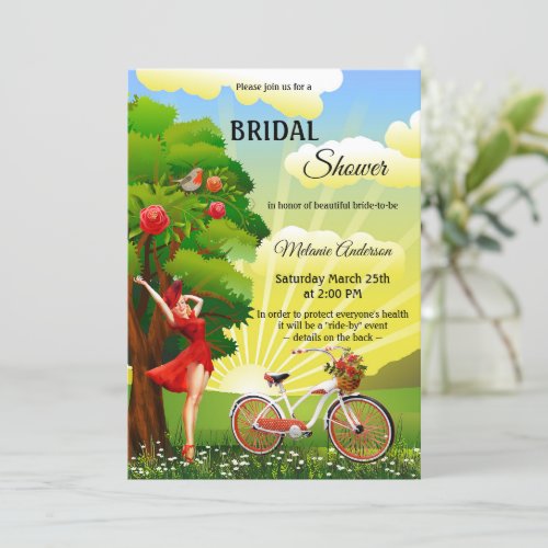 Outside Retro Bicycle Spring Summer Bridal Shower Invitation