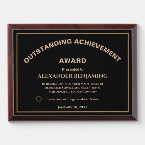 Outstanding Achievement Business Recognition Gold Award Plaque