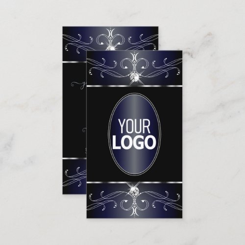 Outstanding Black Blue Ornate Ornaments with Logo Business Card