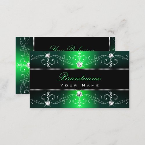 Outstanding Black Green Ornate Borders Ornaments Business Card