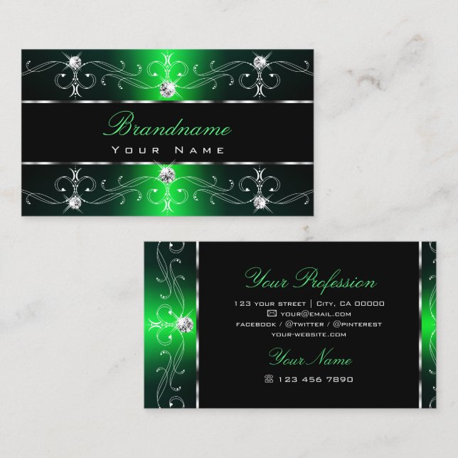 Outstanding Black Green Ornate Borders Ornaments Business Card (Front/Back)