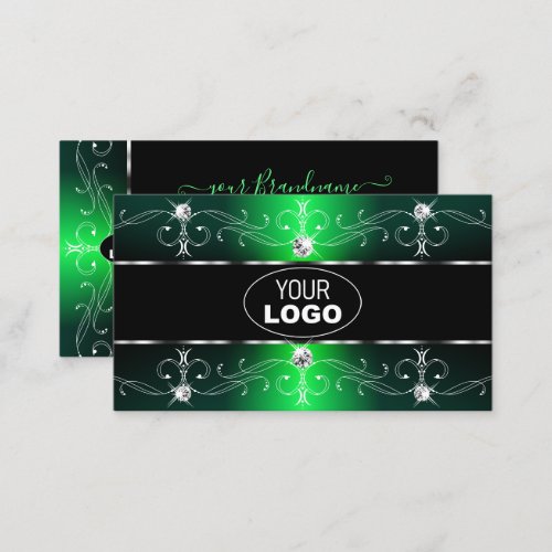 Outstanding Black Green Ornate Borders with Logo Business Card