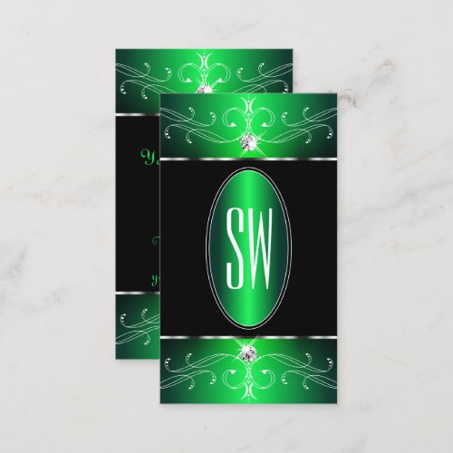 Outstanding Black Green Ornate Ornaments Initials Business Card