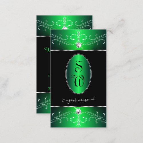 Outstanding Black Green Ornate Ornaments Monogram Business Card