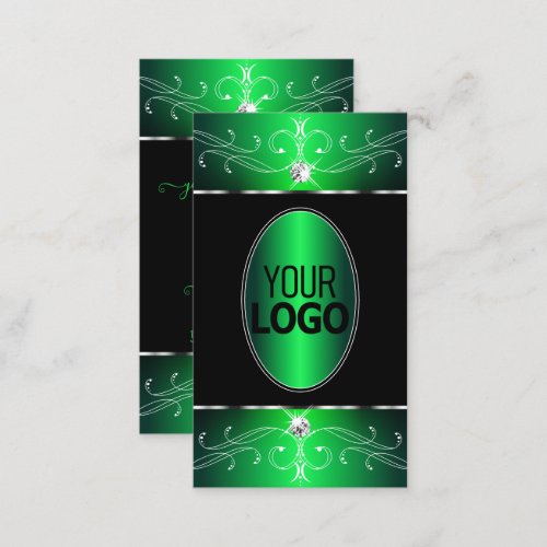 Outstanding Black Green Ornate Ornaments with Logo Business Card