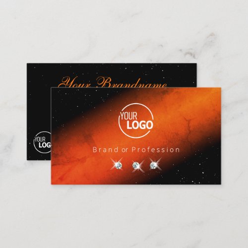 Outstanding Black Orange Sparkling Jewels Add Logo Business Card