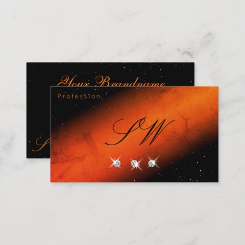 Outstanding Black Orange Sparkling Jewels Monogram Business Card