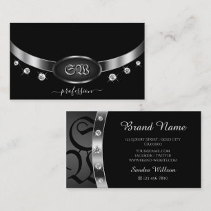 Outstanding Black Silver with Monogram Diamonds Business Card