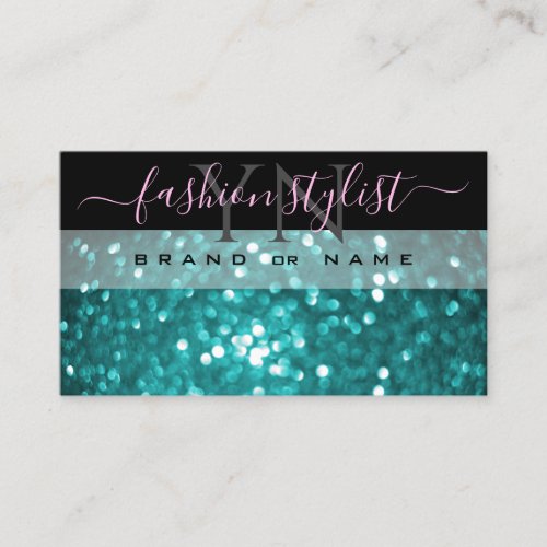 Outstanding Black Teal Sparkling Glitter Monogram Business Card