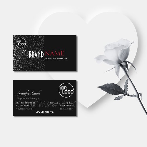Outstanding Black with Glitter Stars Logo Quality Business Card