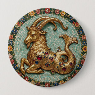 Outstanding Capricorn 3 D Gold Mosaic Style Ring Button