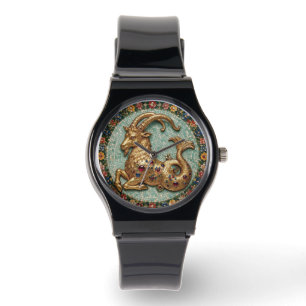 Outstanding Capricorn 3 D Gold Mosaic Watch