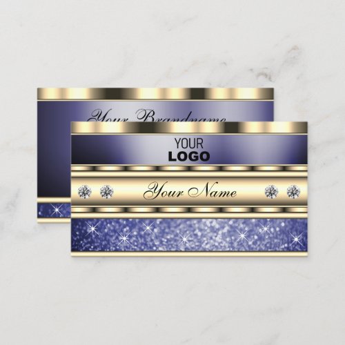 Outstanding Gold Blue Sparkling Glitter with Logo Business Card