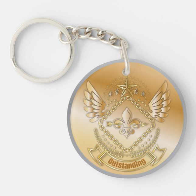 Outstanding Gold Silver Award Personalized NAME Keychain (Front)