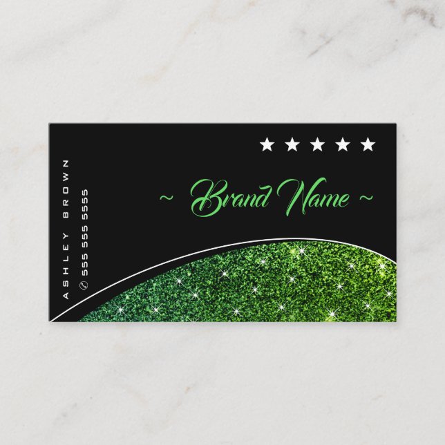 Outstanding Green Glittered Glitter Stars Modern Business Card (Front)