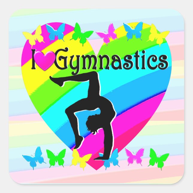 OUTSTANDING I LOVE GYMNASTICS DESIGN SQUARE STICKER (Front)