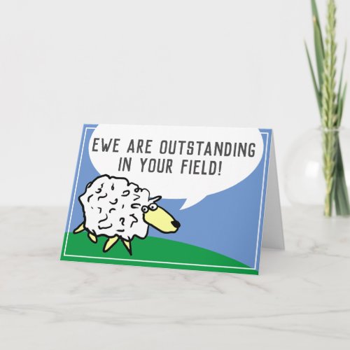 Outstanding in Field Sheep Cartoon with Pun Card
