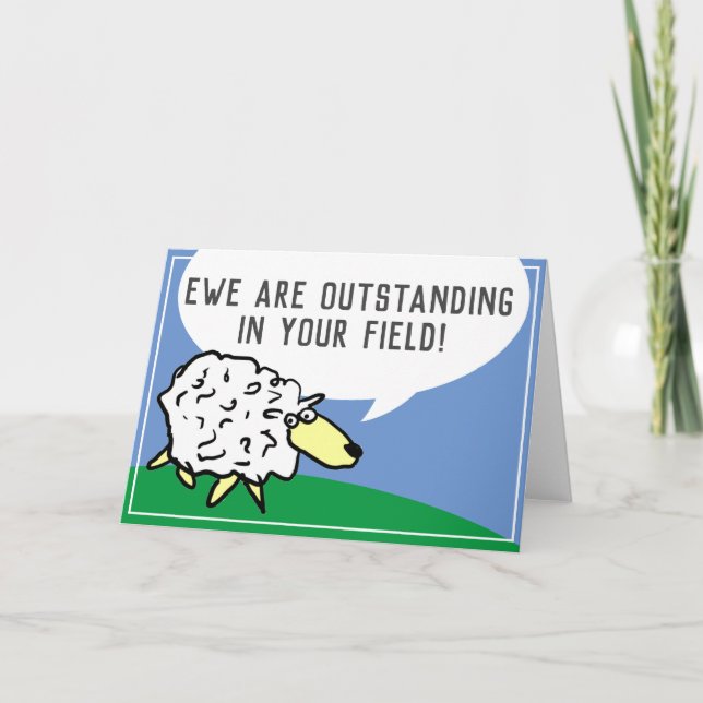Outstanding in Field Sheep Cartoon with Pun Card (Front)