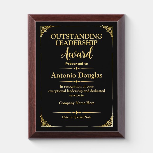 Outstanding Leadership for Boss | Gold & Black Award Plaque (Vertical)