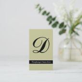 Outstanding monogram olive green black business card (Standing Front)