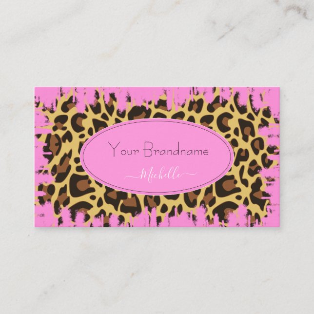 Outstanding Pink Leopard Pattern Custom Services Business Card (Front)