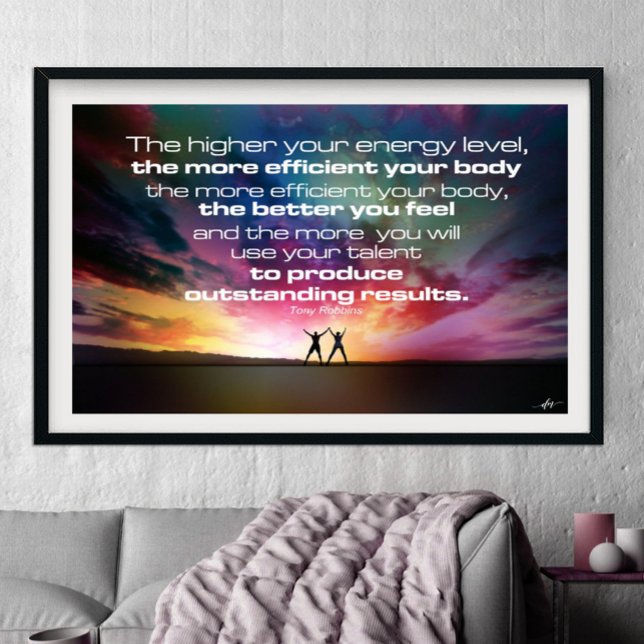 Outstanding Results Poster (Transform your space with this inspiring poster featuring a Tony Robbins quote against a stunning su)