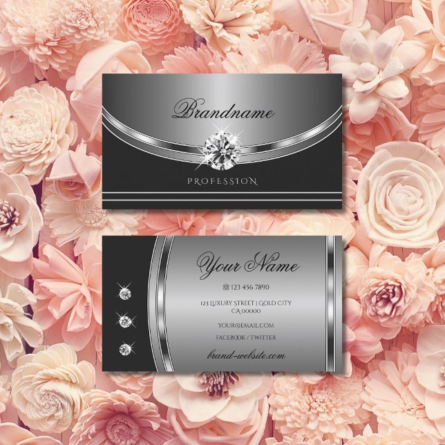 Outstanding Silver Dark Gray Sparkling Diamonds Business Card (Creator Uploaded)