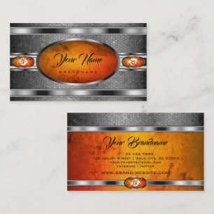 Outstanding Silver Effect Orange Marble Patterned Business Card