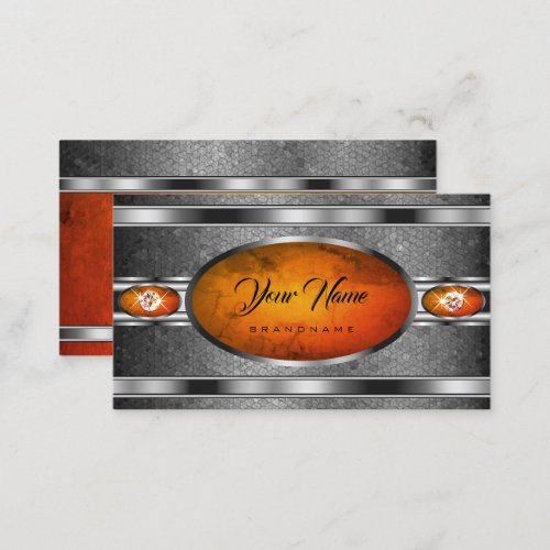 Outstanding Silver Effect Orange Marble Patterned Business Card