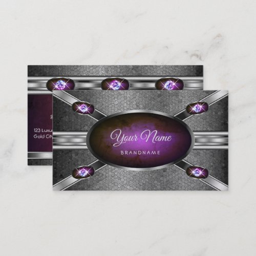 Outstanding Silver Effect Purple Marble Patterns Business Card