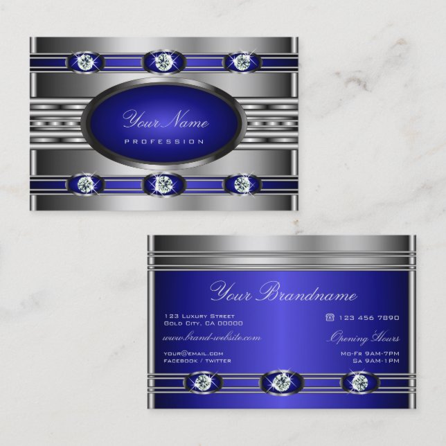 Outstanding Silver with Bue and Faux Rhinestones Business Card (Front/Back)