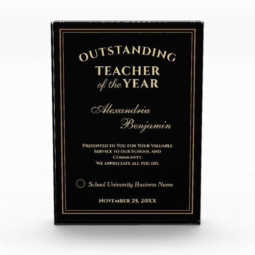 Outstanding Teacher of the Year Gold Personalize Photo Block