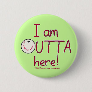 Outta Here! Baseball Character Pinback Button