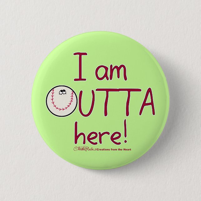 Outta Here! Baseball Character Pinback Button (Front)