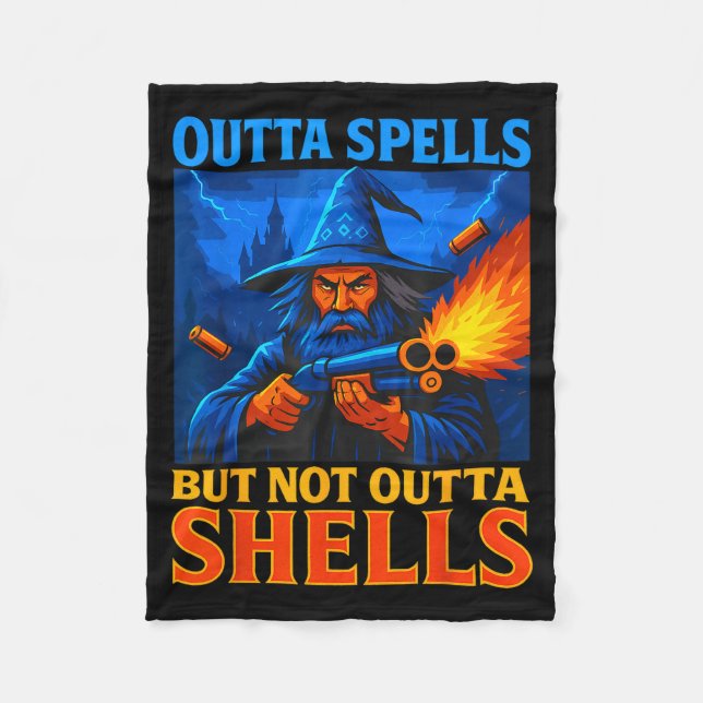 Outta Spells But Not Outta Shells Wizard Fantasy M Fleece Blanket (Front)
