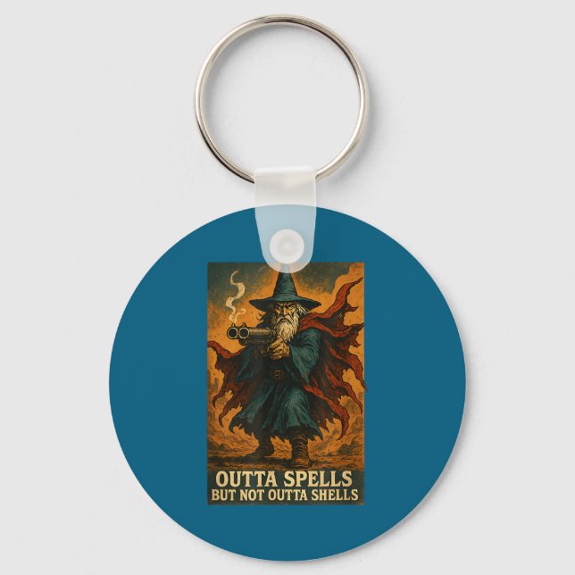 Outta Spells But Not Outta Shells Wizard Fantasy M Keychain (Front)