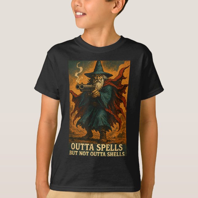 Outta Spells But Not Outta Shells Wizard Fantasy M T-Shirt (Front)