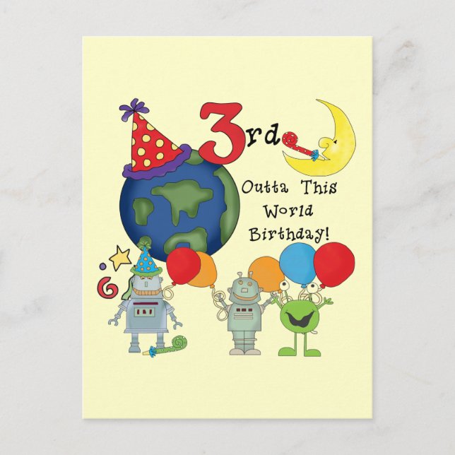 Outta This World 3rd Birthday T-shirts and Gifts Postcard (Front)